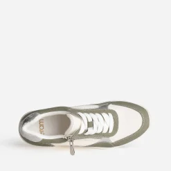 Eram Baskets^Tennis compensée kaki, blanc, argent métallisé BEIGE
