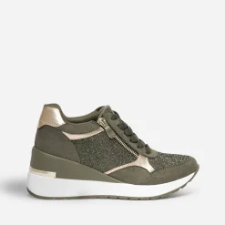 Eram Baskets^Tennis compensée détails dorés KAKI