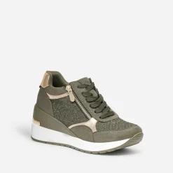 Eram Baskets^Tennis compensée détails dorés KAKI