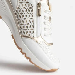 Marco Tozzi Baskets^Tennis compensée écrue et dorée BLANC