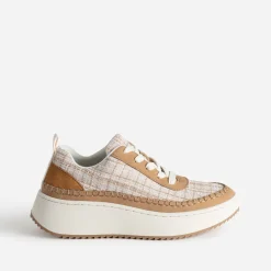 Eram Baskets^Tennis Dad shoes beige textile carreaux CAMEL