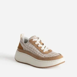 Eram Baskets^Tennis Dad shoes beige textile carreaux CAMEL