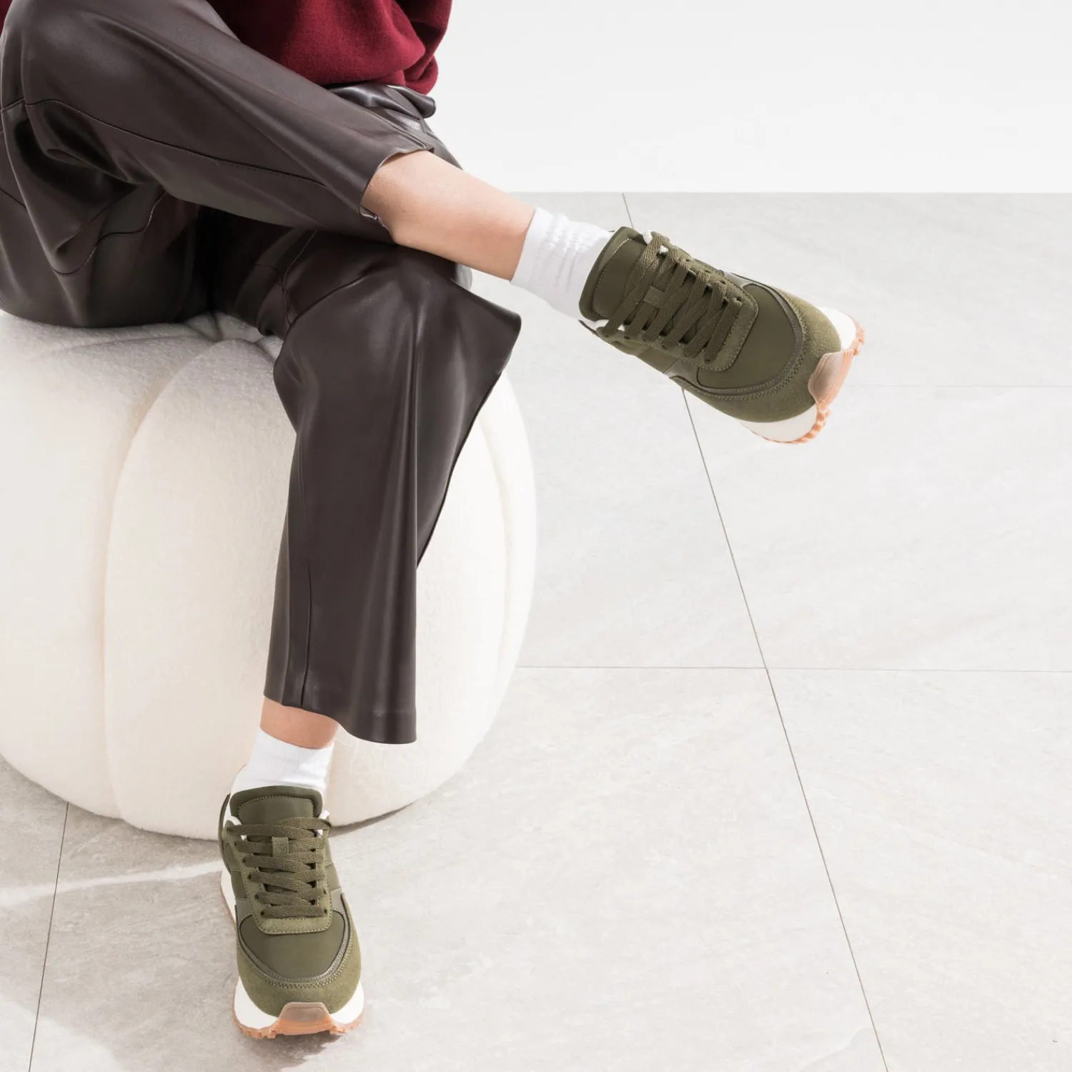 Eram Baskets^Tennis Dad shoes semelle crantée KAKI