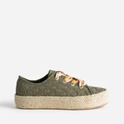Eram Baskets^Tennis kaki en toile brodée dentelle éco-conçue VERT