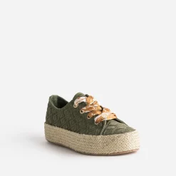 Eram Baskets^Tennis kaki en toile brodée dentelle éco-conçue VERT
