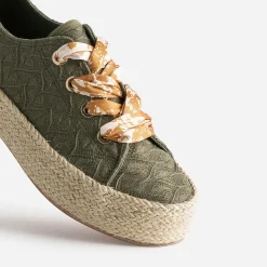Eram Baskets^Tennis kaki en toile brodée dentelle éco-conçue VERT