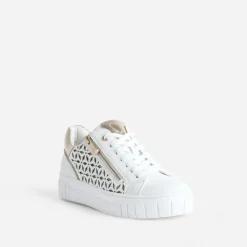 Marco Tozzi Baskets^Tennis he et dorée motifs ajourés BLANC