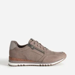Marco Tozzi Baskets^Tennis taupe suédée perforée MARRON