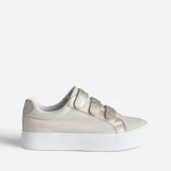 Texto Baskets^Tennis platefme beige à scratchs dés OR