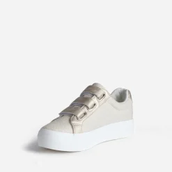Texto Baskets^Tennis platefme beige à scratchs dés OR