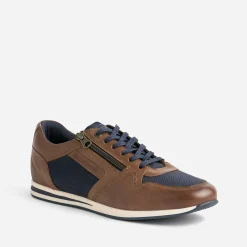 Redskins Baskets/Tennis^Tennis marron et marine en cuir et toile COGNAC
