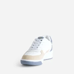 Tbs Baskets^Tennis blanche, beige et ciel cuir BLEU