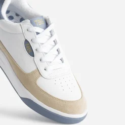 Tbs Baskets^Tennis blanche, beige et ciel cuir BLEU