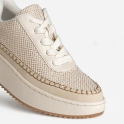 Eram Baskets^Tennis TEXTO beige tressage dé et surpiqûre contrastée OR