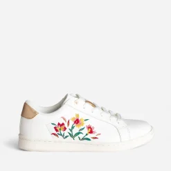 Texto Baskets^Tennis he broderies exclusives fleurs BLANC