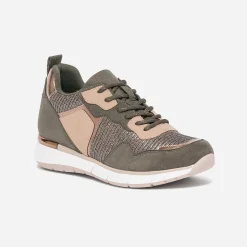 Texto Baskets^Tennis kaki et beige mix matière VERT