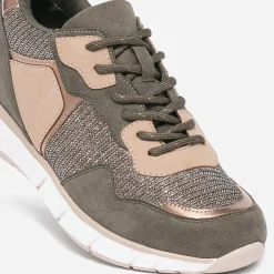 Texto Baskets^Tennis kaki et beige mix matière VERT