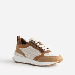 Texto Baskets^Tennis marron, et écru à détails côtelés CAMEL