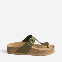 Eram Mules/Tongs^Tong anatomique en cuir velours à plateforme KAKI