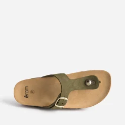 Eram Mules/Tongs^Tong anatomique en cuir velours à plateforme KAKI