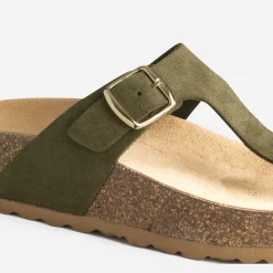 Eram Mules/Tongs^Tong anatomique en cuir velours à plateforme KAKI