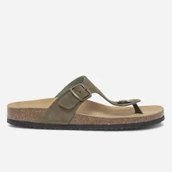 Eram Mules/Tongs^Tong anatomique kaki en cuir éco-conçu VERT