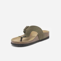 Eram Mules/Tongs^Tong anatomique kaki en cuir éco-conçu VERT