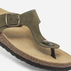 Eram Mules/Tongs^Tong anatomique kaki en cuir éco-conçu VERT