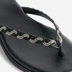 Texto Mules/Tongs^Tong e à brides strassées NOIR