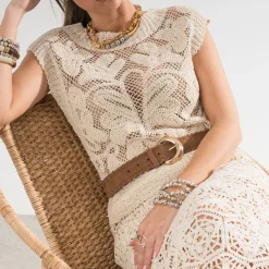 Texto T-Shirts^Top façon crochet BEIGE