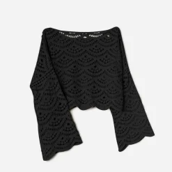 Texto T-Shirts^Top en macramé NOIR