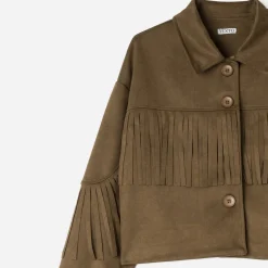 Texto Vestes & Gilets^Veste marron effet suédé à franges CAMEL